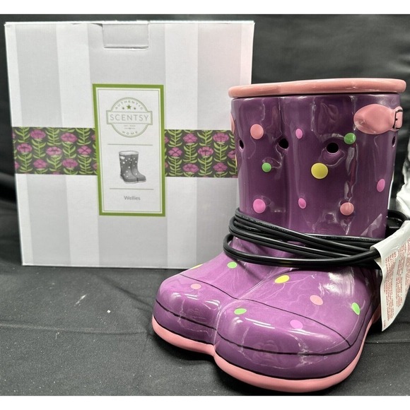 Scentsy Other - Scentsy Warmer Wellies Purple Polka Dot Rain Boots Retired Works